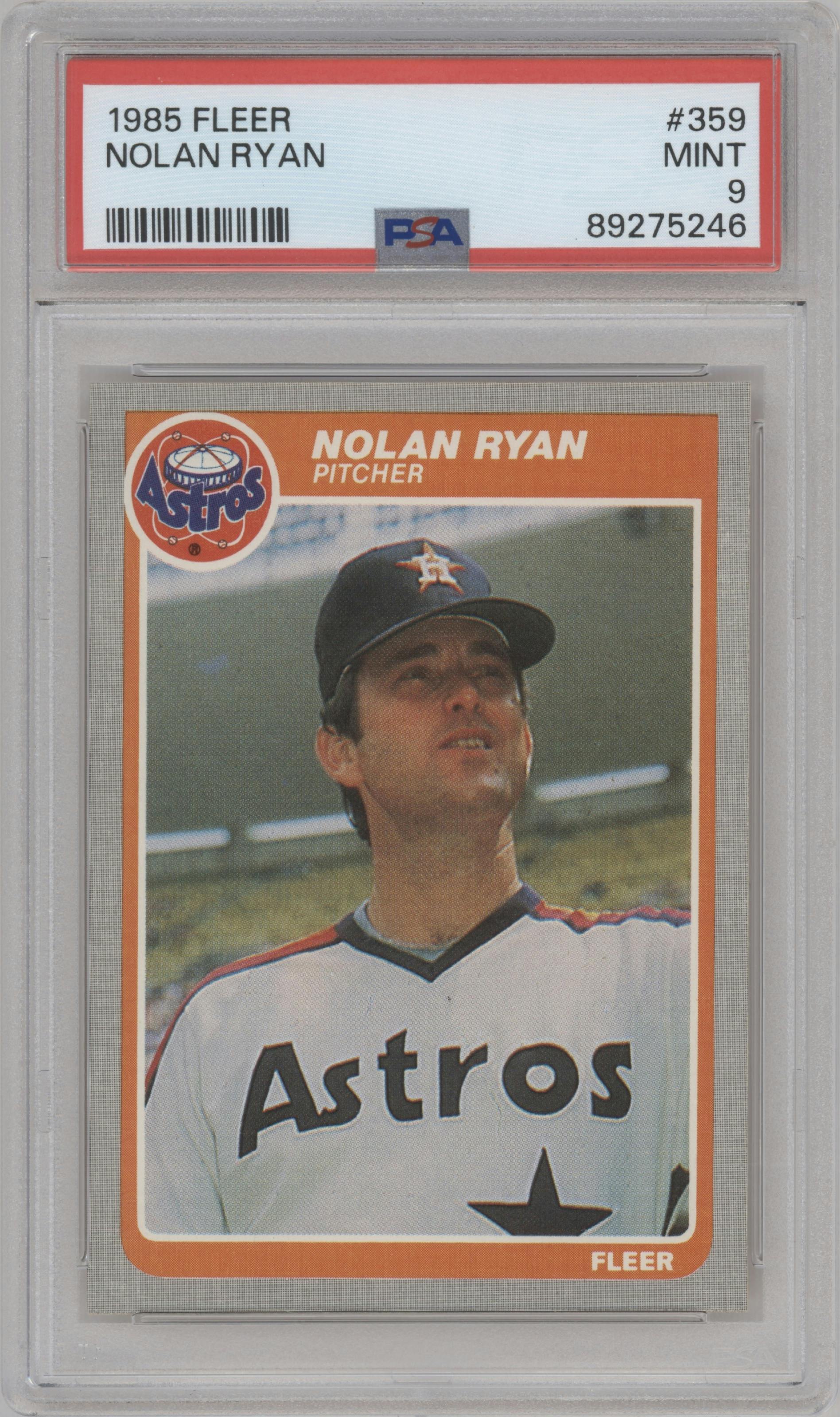 Nolan Ryan from the 1985 Fleer set graded by PSA and given an overall grade of 9.