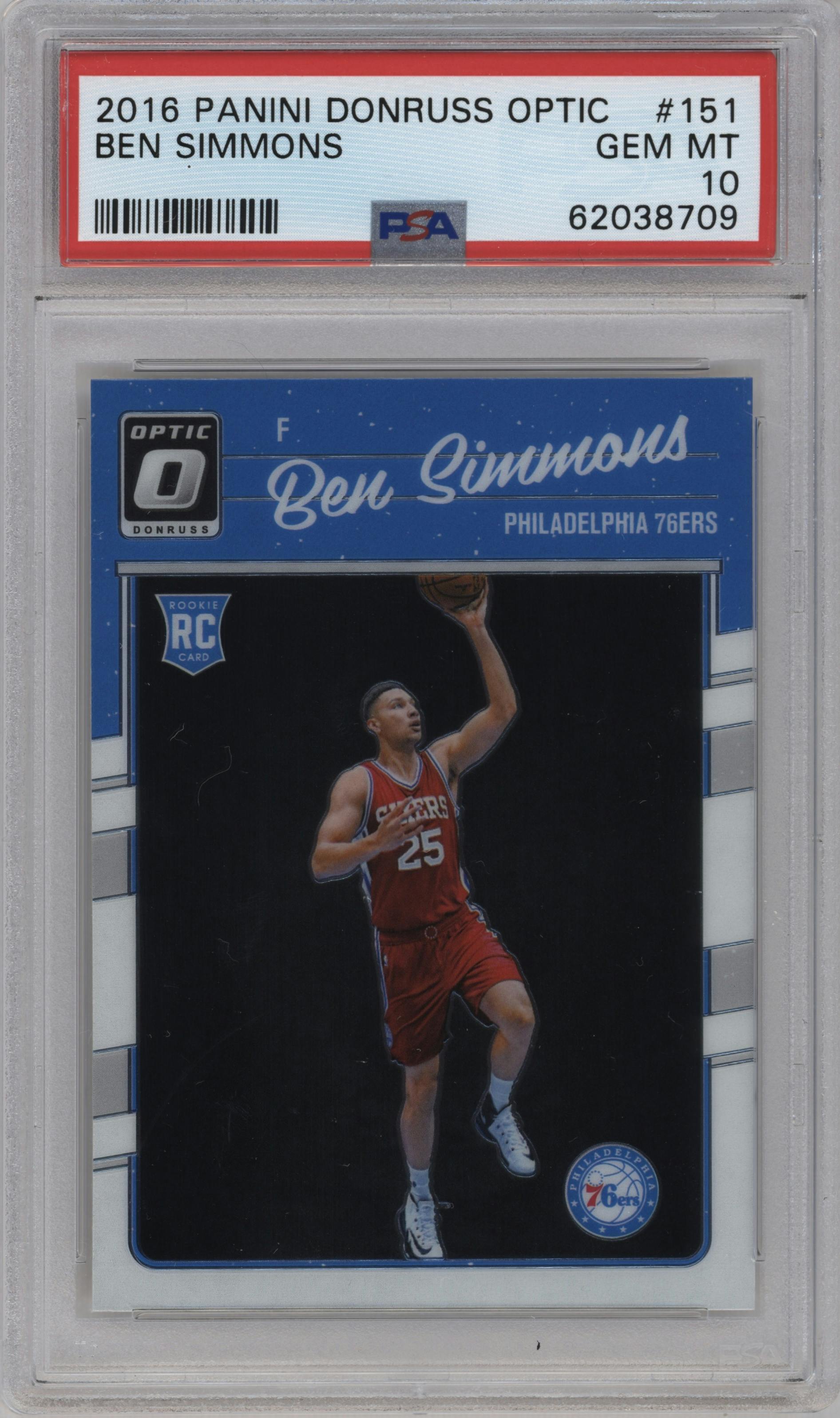 Ben Simmons from the 2016-17 Panini Donruss Optic set graded by PSA and given an overall grade of 10.