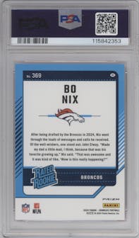 Bo Nix from the 2024 Donruss set featuring a Pink parallel graded by PSA and given an overall grade of 10.