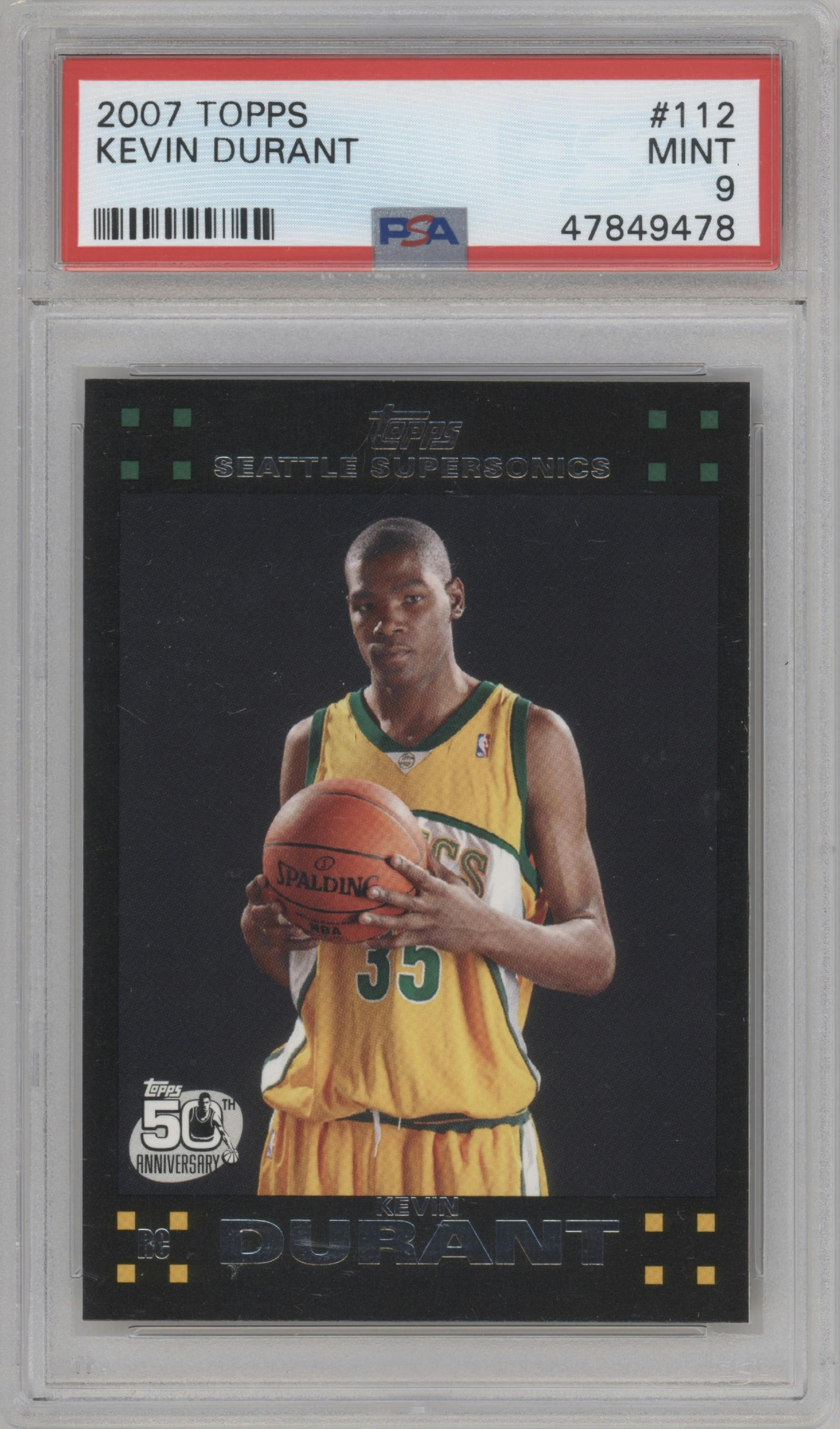 Kevin Durant from the 2007-08 Topps set graded by PSA and given an overall grade of 9.
