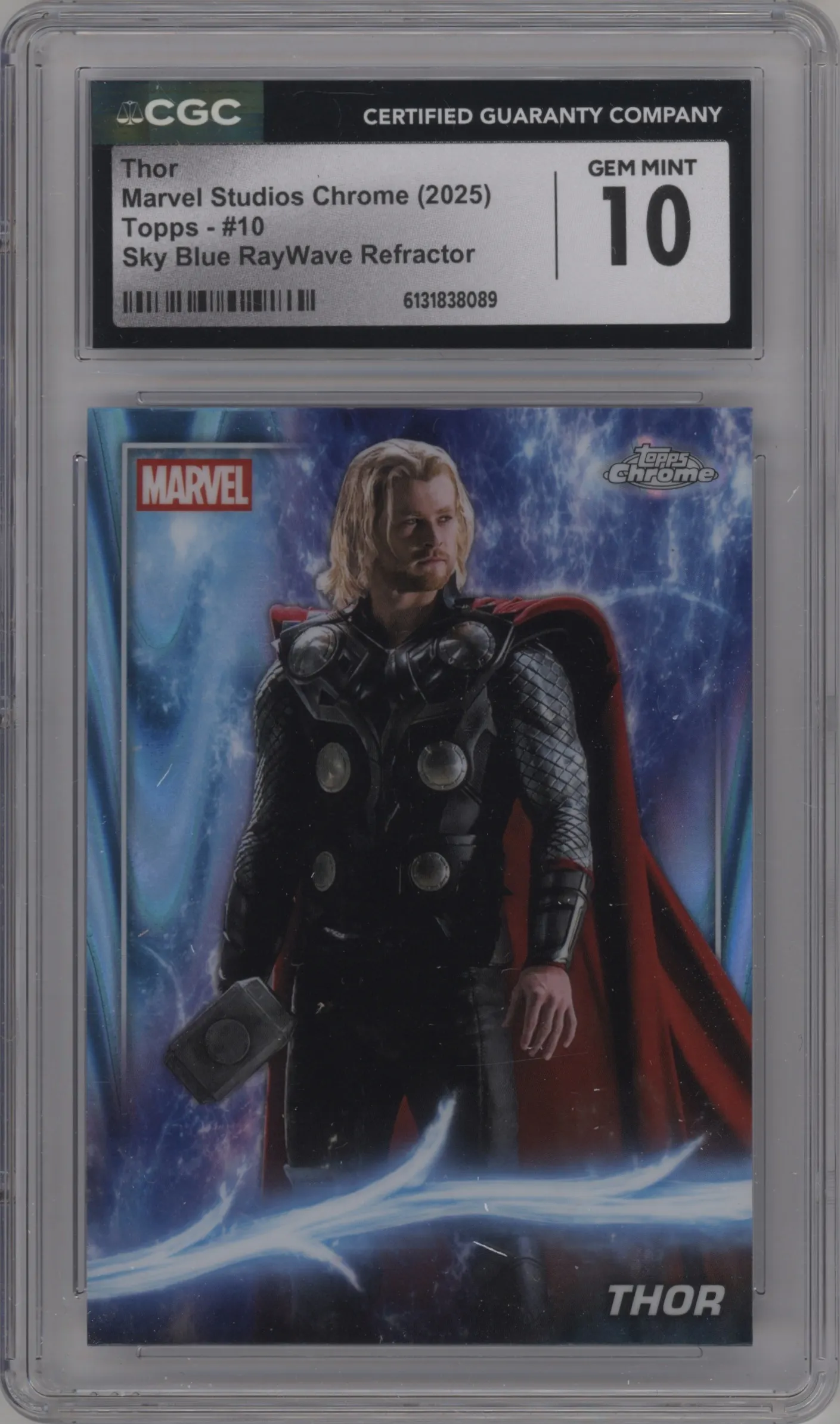 2025 Topps Chrome Marvel Studios Thor Sky Blue RayWave Refractor CGC 10