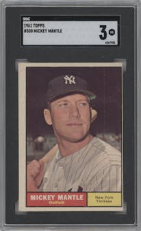 Mickey Mantle from the 1961 Topps set graded by SGC and given an overall grade of 3.