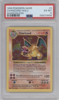 Charizard from the 1999 Pokemon set graded by PSA and given an overall grade of 6.