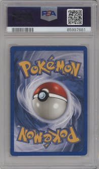 Shining Celebi from the 2002 Pokemon Neo Genesis set graded by PSA and given an overall grade of 7.