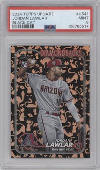 Jordan Lawlar from the 2024 Topps Update set featuring a Holiday Black Cats parallel graded by PSA and given an overall grade of 9.