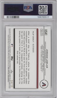 Jordan Lawlar from the 2024 Topps Update set featuring a Holiday Black Cats parallel graded by PSA and given an overall grade of 9.