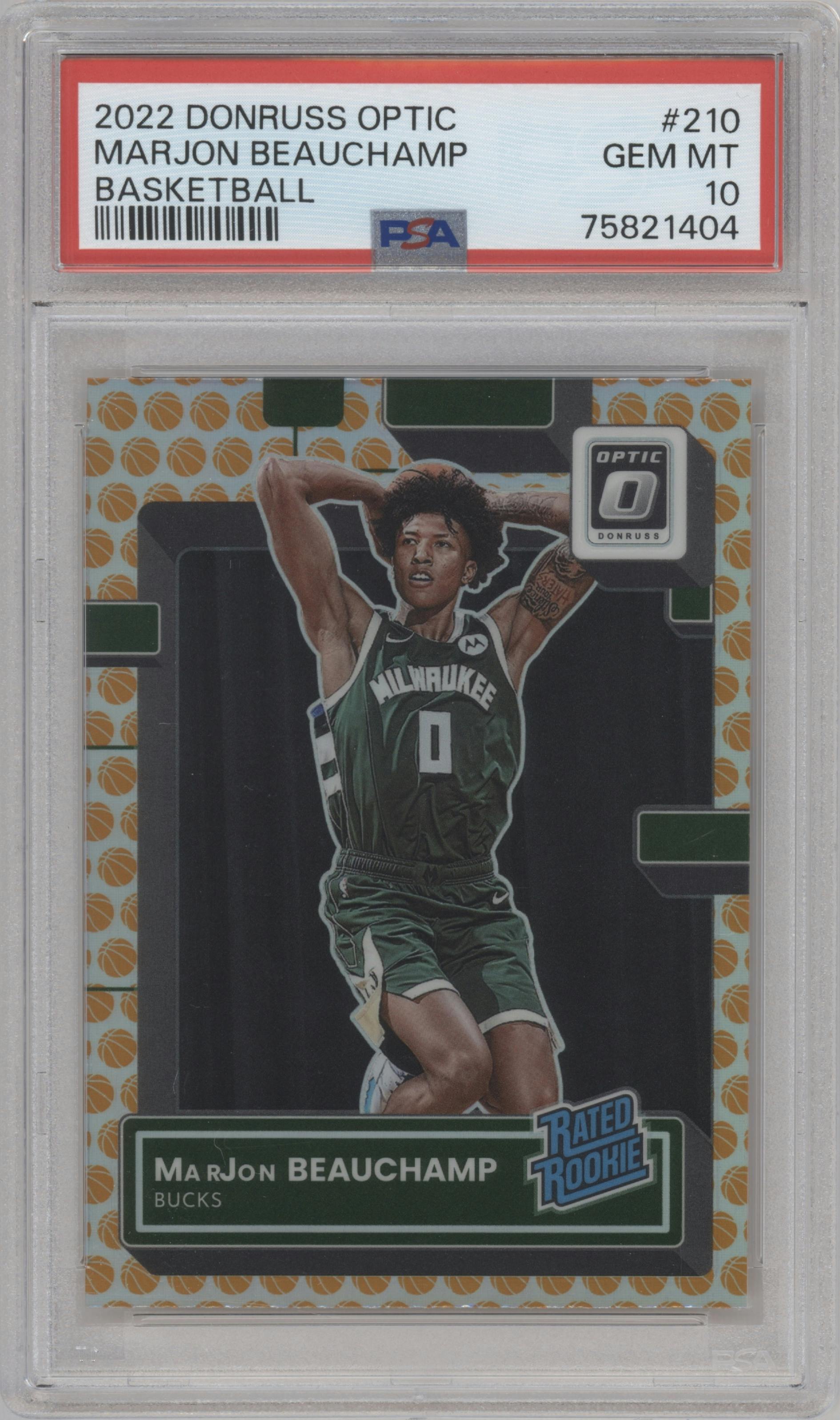  MarJon Beauchamp from the 2022-23 Panini Donruss Optic  set featuring a Basketball parallel graded by PSA and given an overall grade of 10.