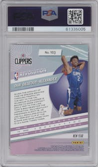 Shai Gilgeous-Alexander from the 2018-19 Panini Revolution  set featuring a Chinese New Year parallel graded by PSA and given an overall grade of 10.