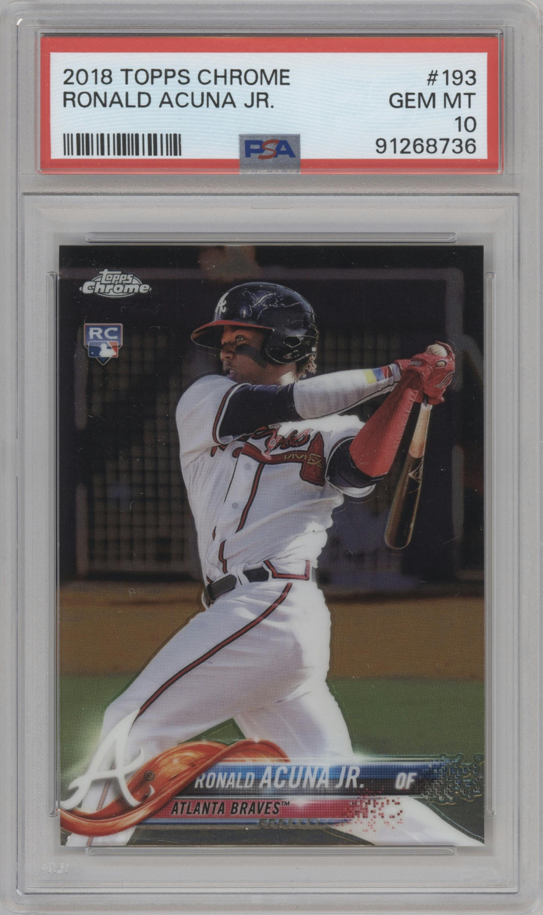 Ronald Acuna Jr. from the 2018 Topps Chrome set graded by PSA and given an overall grade of 10.