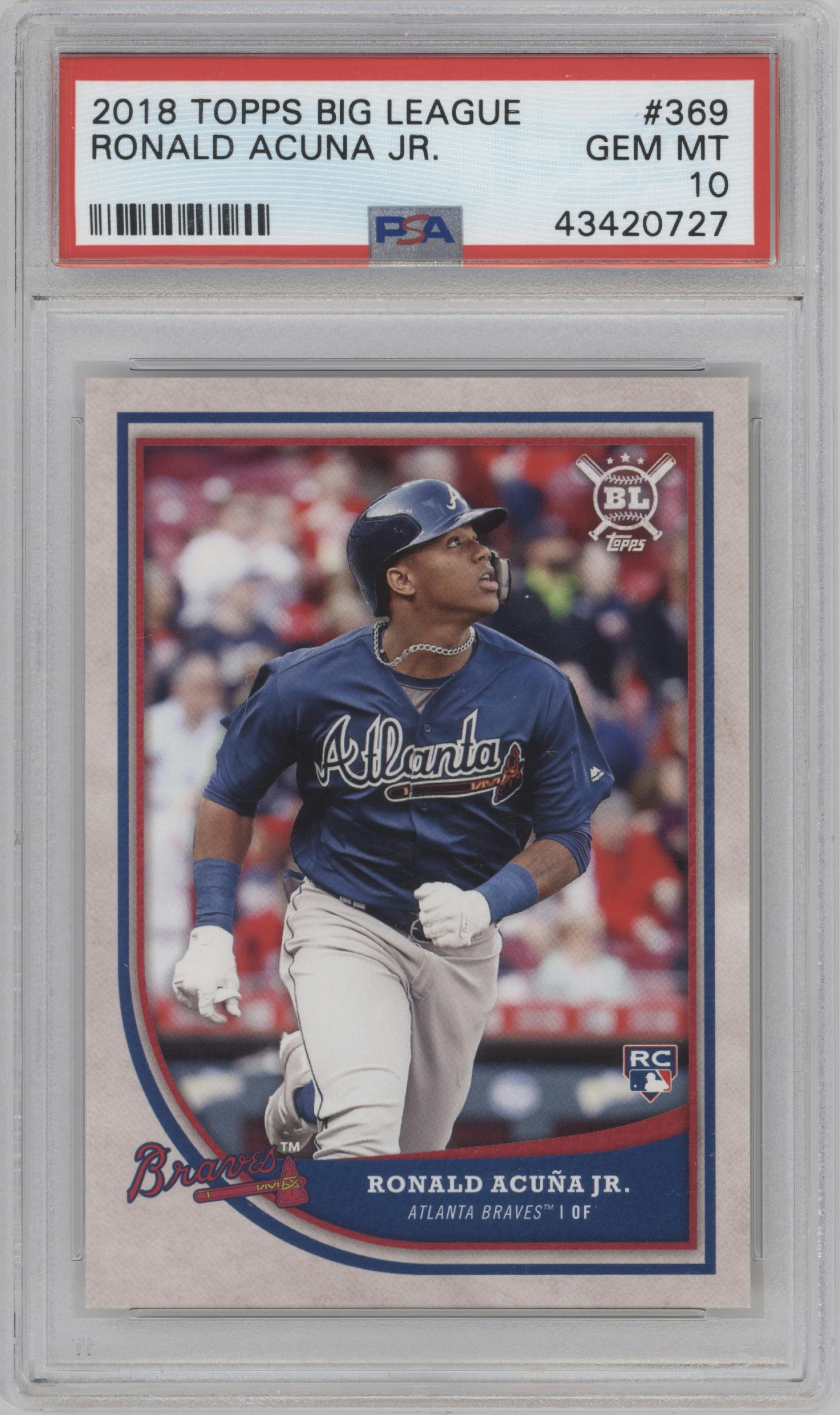 Ronald Acuna Jr. from the 2018 Topps Big League set graded by PSA and given an overall grade of 10.