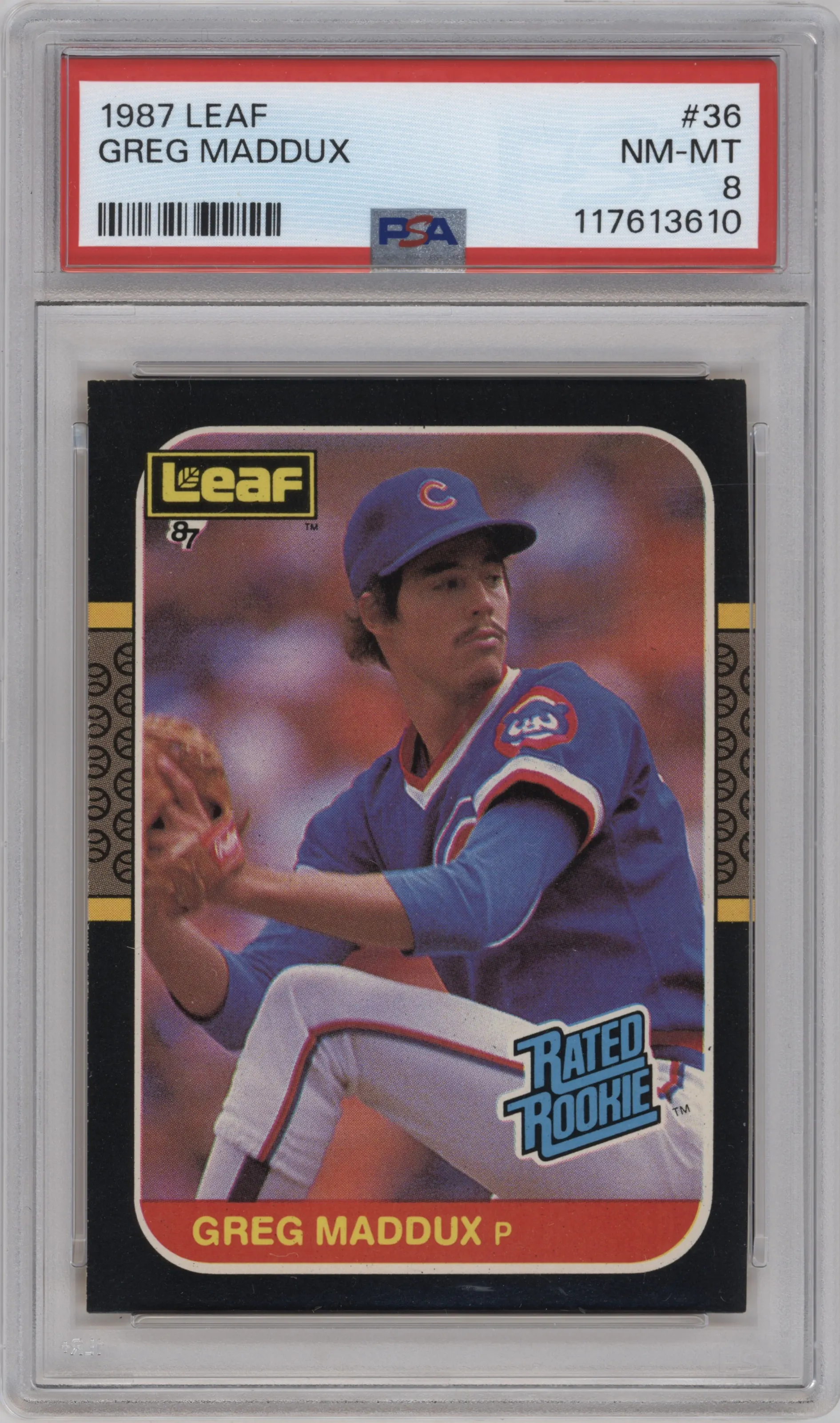 1987 Leaf Rated Rookie Greg Maddux PSA 8