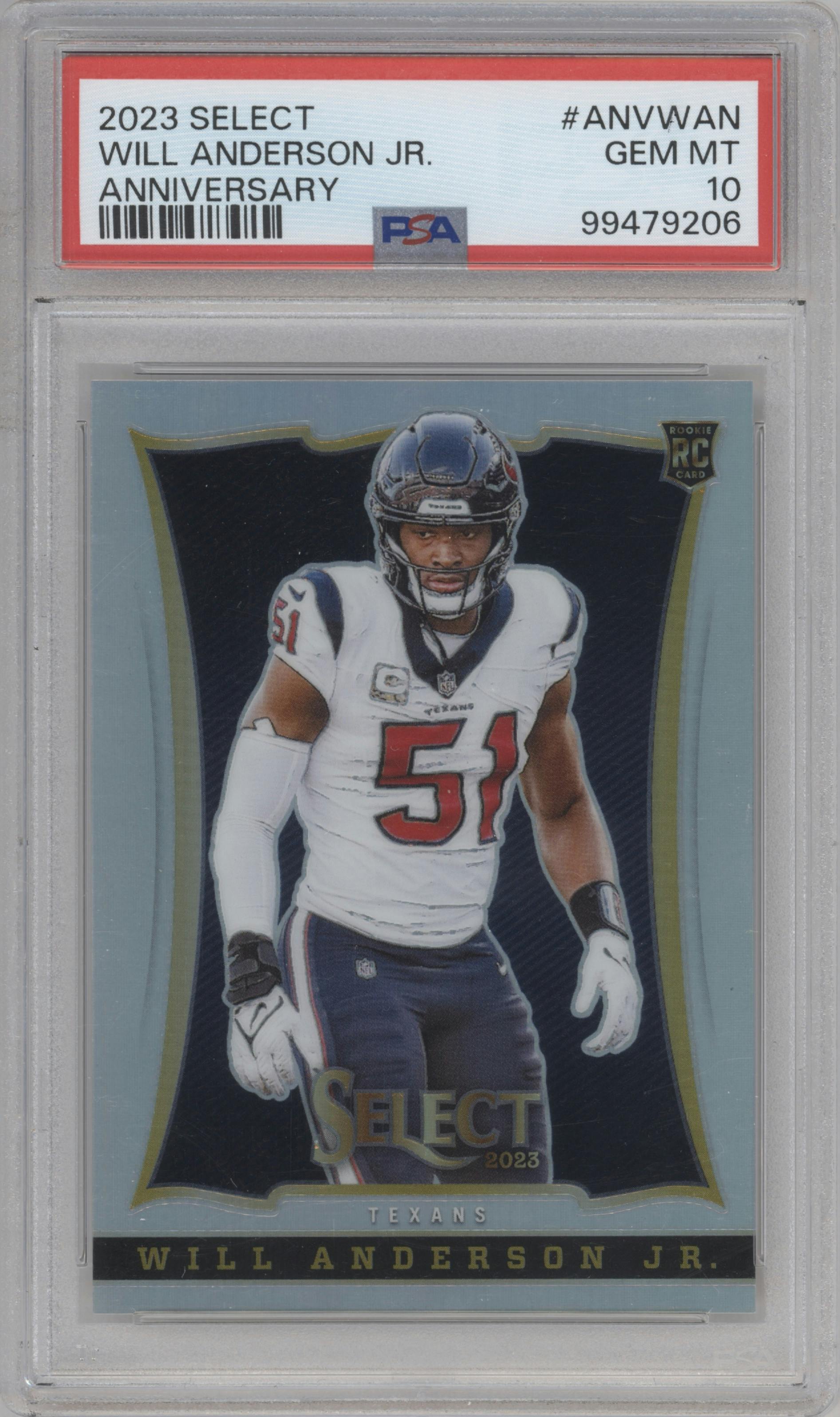 Will Anderson Jr. from the 2023 Panini Select set graded by PSA and given an overall grade of 10.