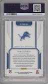 Sam Laporta from the 2023 Panini National Treasures set featuring a Red Jersey Number parallel graded by PSA and given an overall grade of 8.