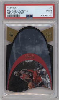 Michael Jordan from the 1997 SPx set featuring a Gold parallel graded by PSA and given an overall grade of 9.
