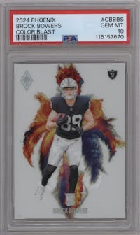 Brock Bowers from the 2024 Panini Phoenix set graded by PSA and given an overall grade of 10.