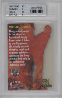Michael Jordan from the 1996-97 NBA Hoops set graded by Beckett and given an overall grade of 9.