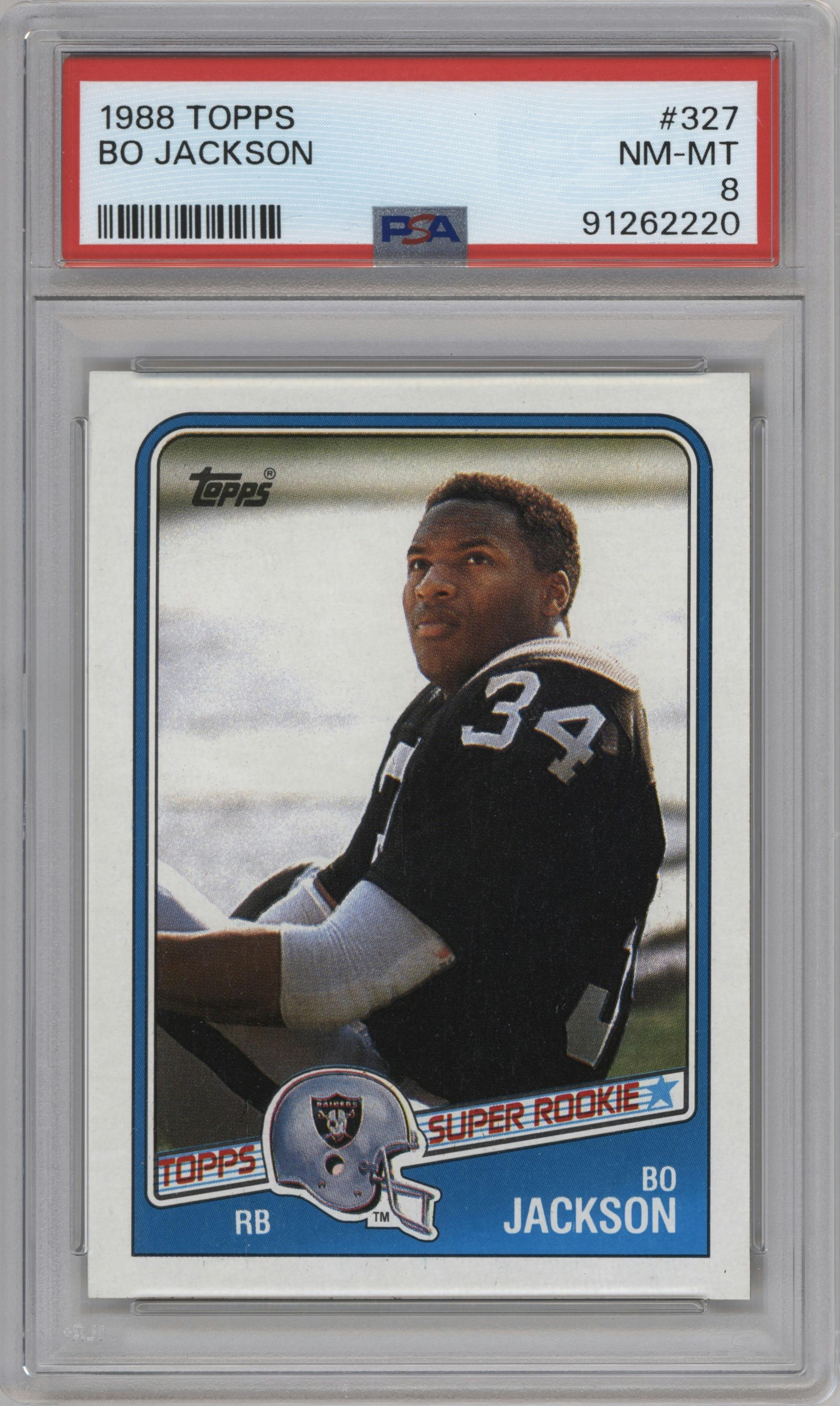 Bo Jackson from the 1988 Topps set graded by PSA and given an overall grade of 8.