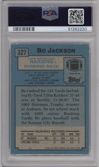 Bo Jackson from the 1988 Topps set graded by PSA and given an overall grade of 8.