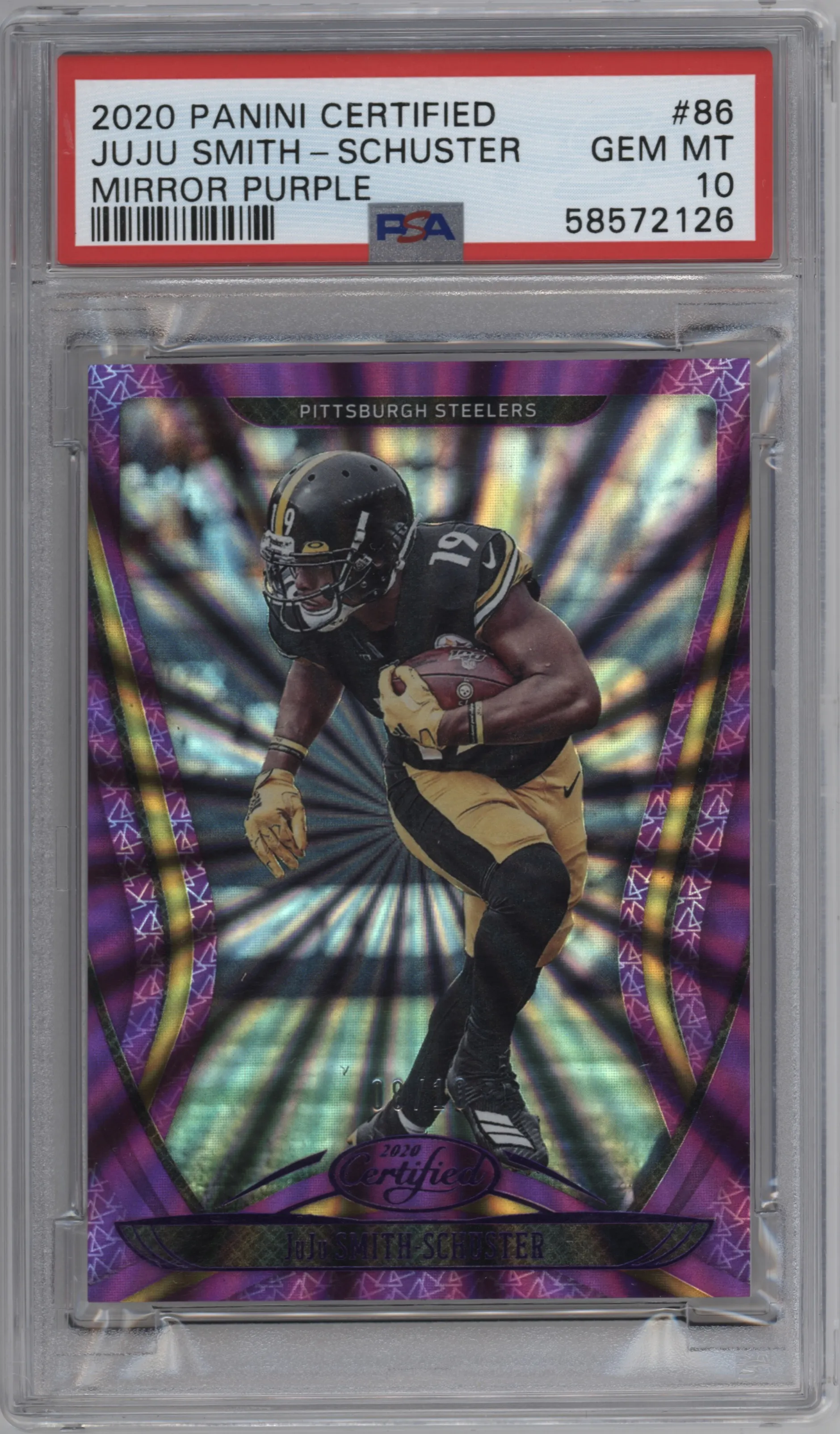2020 Panini Certified JuJu Smith-Schuster Mirror Purple #86 PSA 10