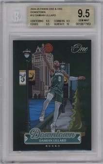 Damian Lillard from the 2024-25 Panini One and One set graded by Beckett and given an overall grade of 9.5.