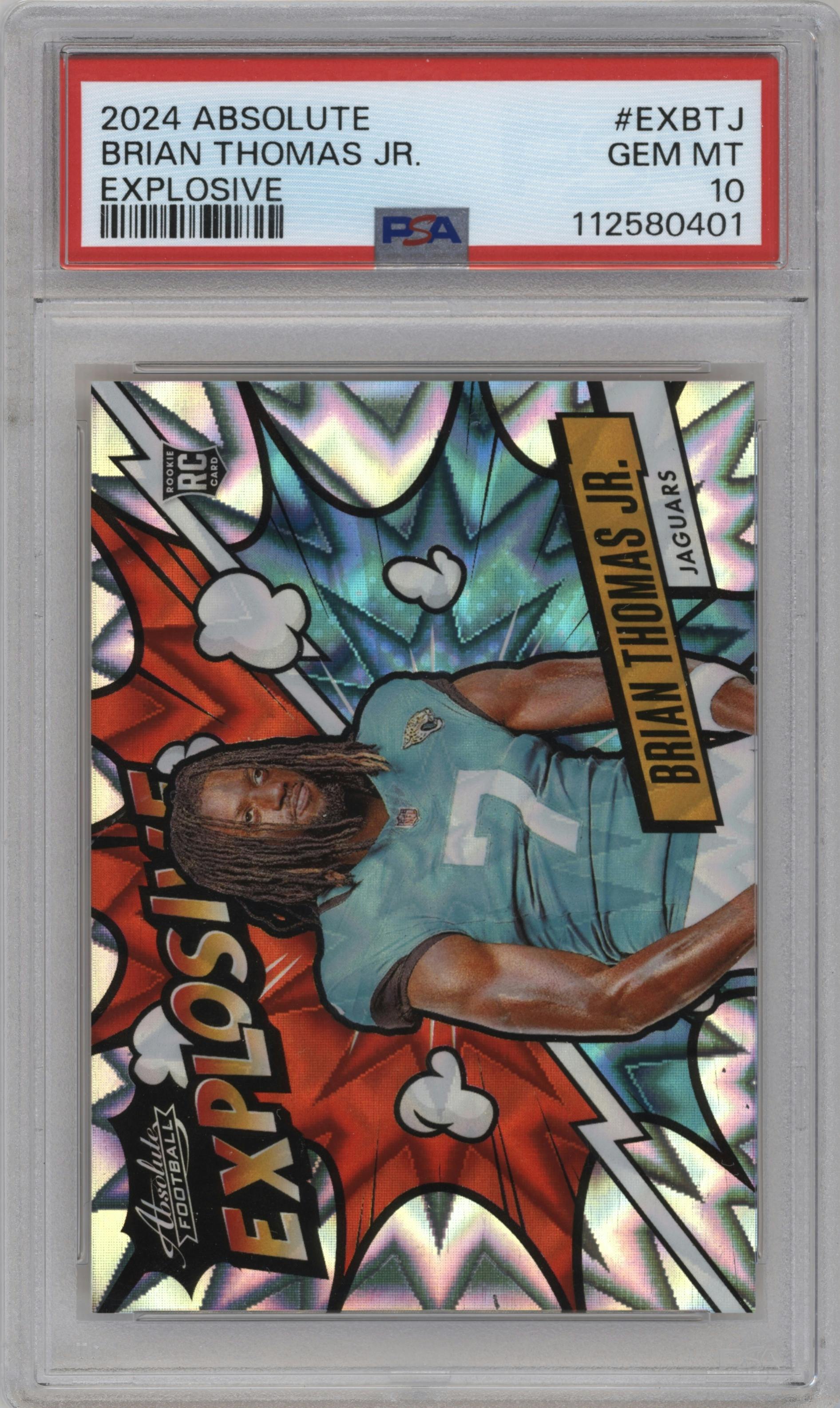Brian Thomas Jr. from the 2024 Panini Absolute set graded by PSA and given an overall grade of 10.