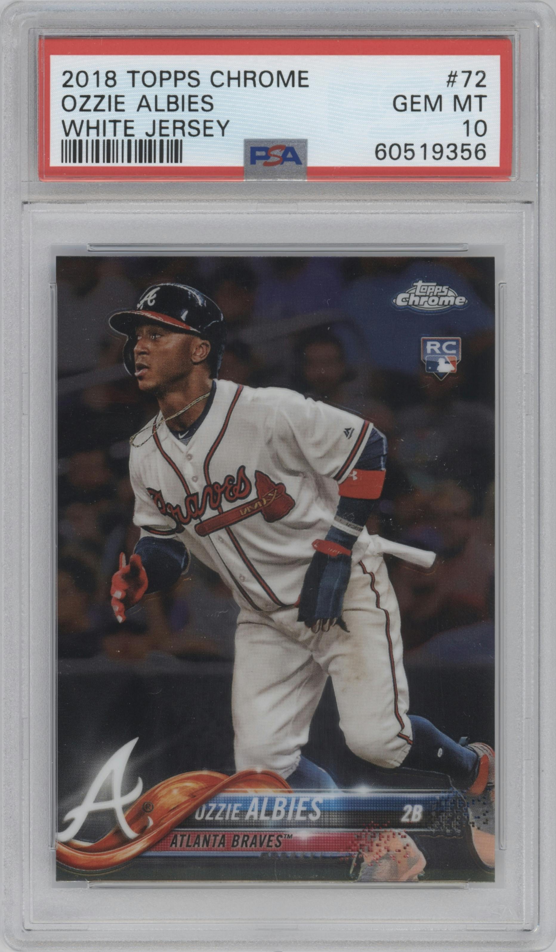 Ozzie Albies from the 2018 Topps Chrome set graded by PSA and given an overall grade of 10.