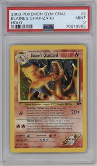 Blaine's Charizard from the 2000 Pokemon GH set graded by PSA and given an overall grade of 9.