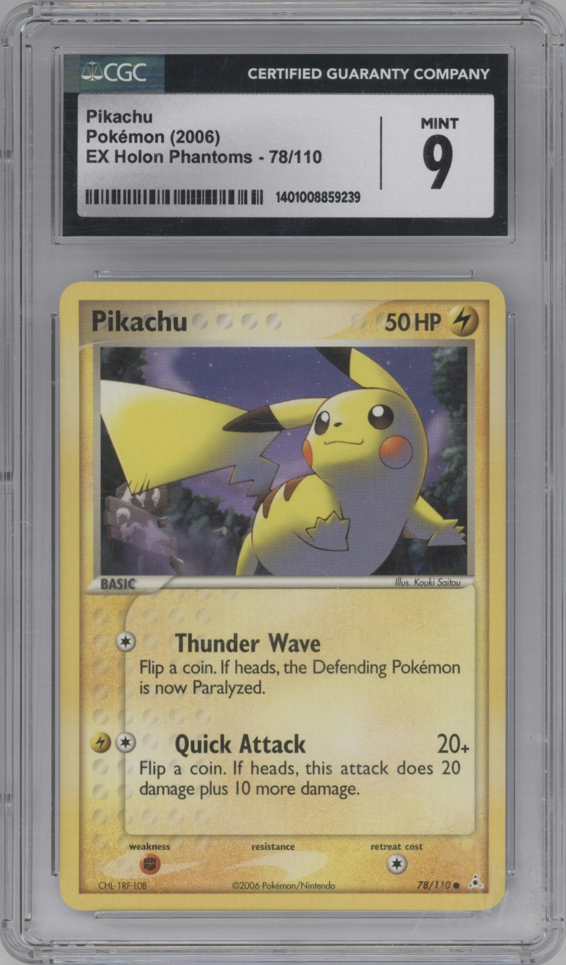 Pikachu from the 2006 Pokemon EX set graded by CSG and given an overall grade of 9.