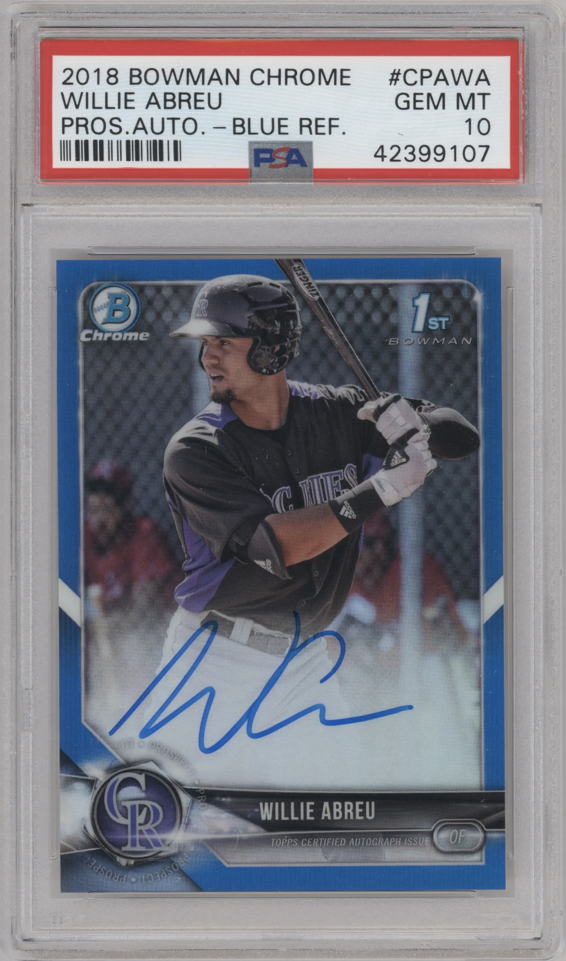 2018 Bowman Chrome Pros.Auto Willie Abreu Blue Refractor PSA 10