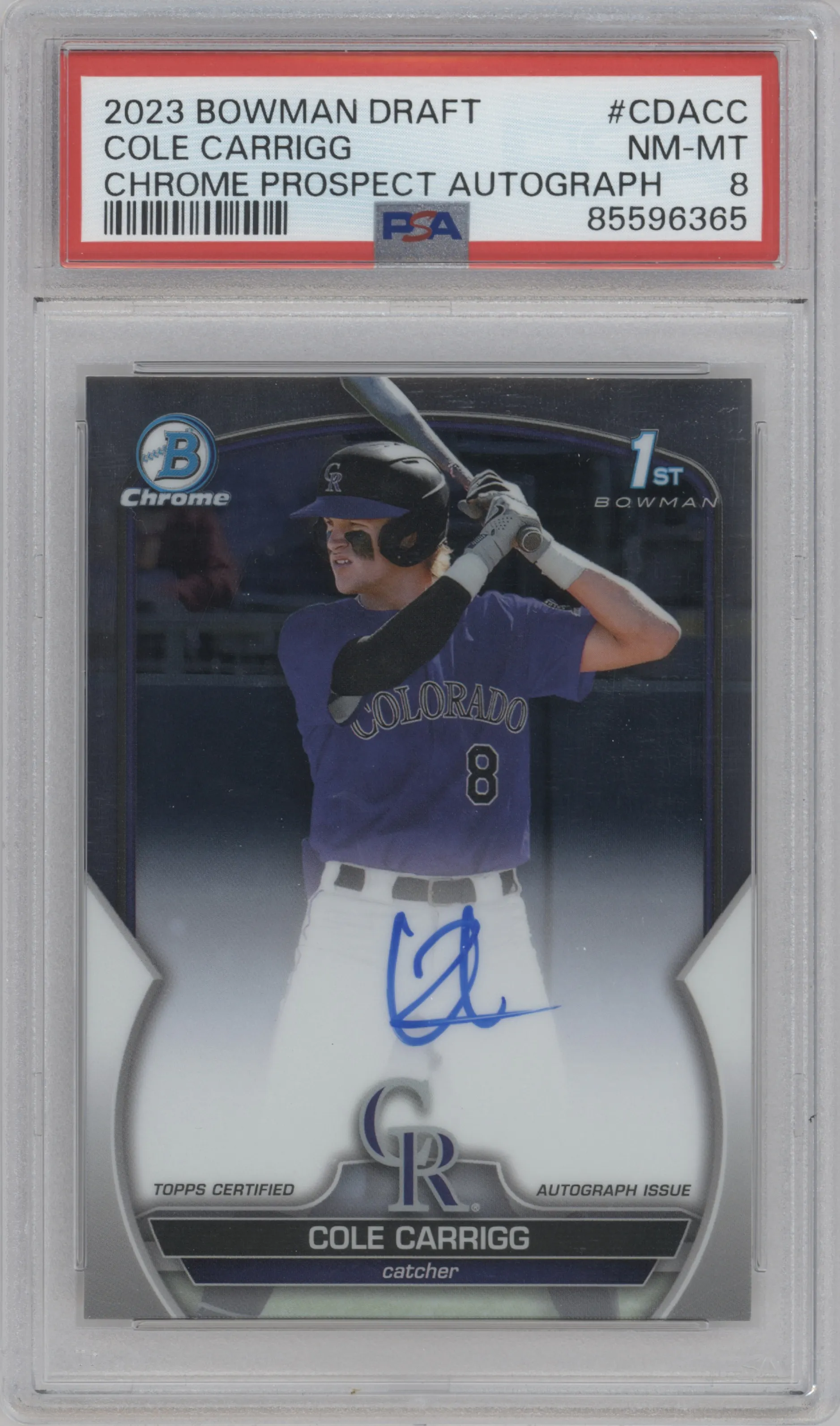 2023 Bowman Draft Chr.Pros.Auto Cole Carrigg PSA 8