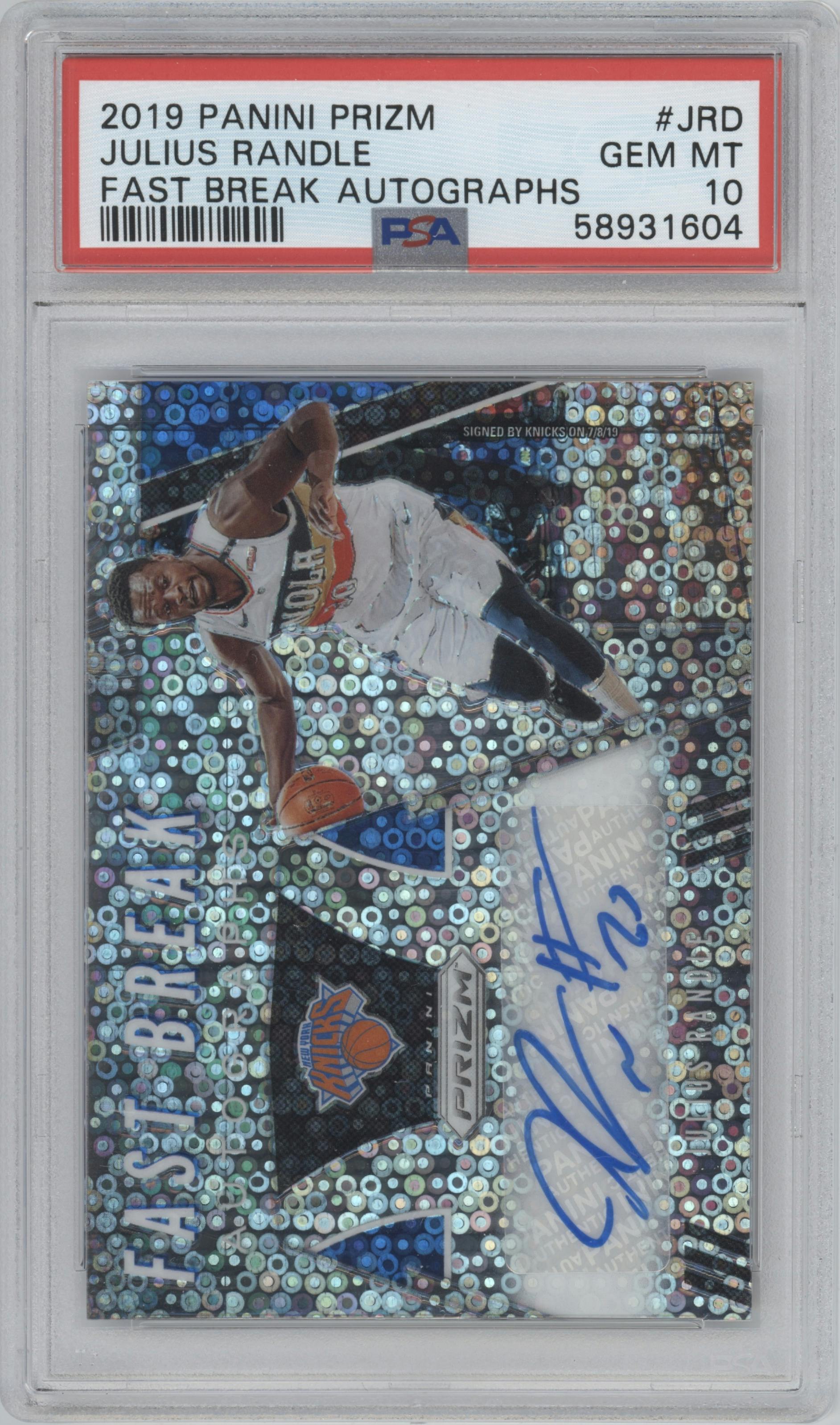 Julius Randle from the 2019-20 Panini Prizm set graded by PSA and given an overall grade of 10.