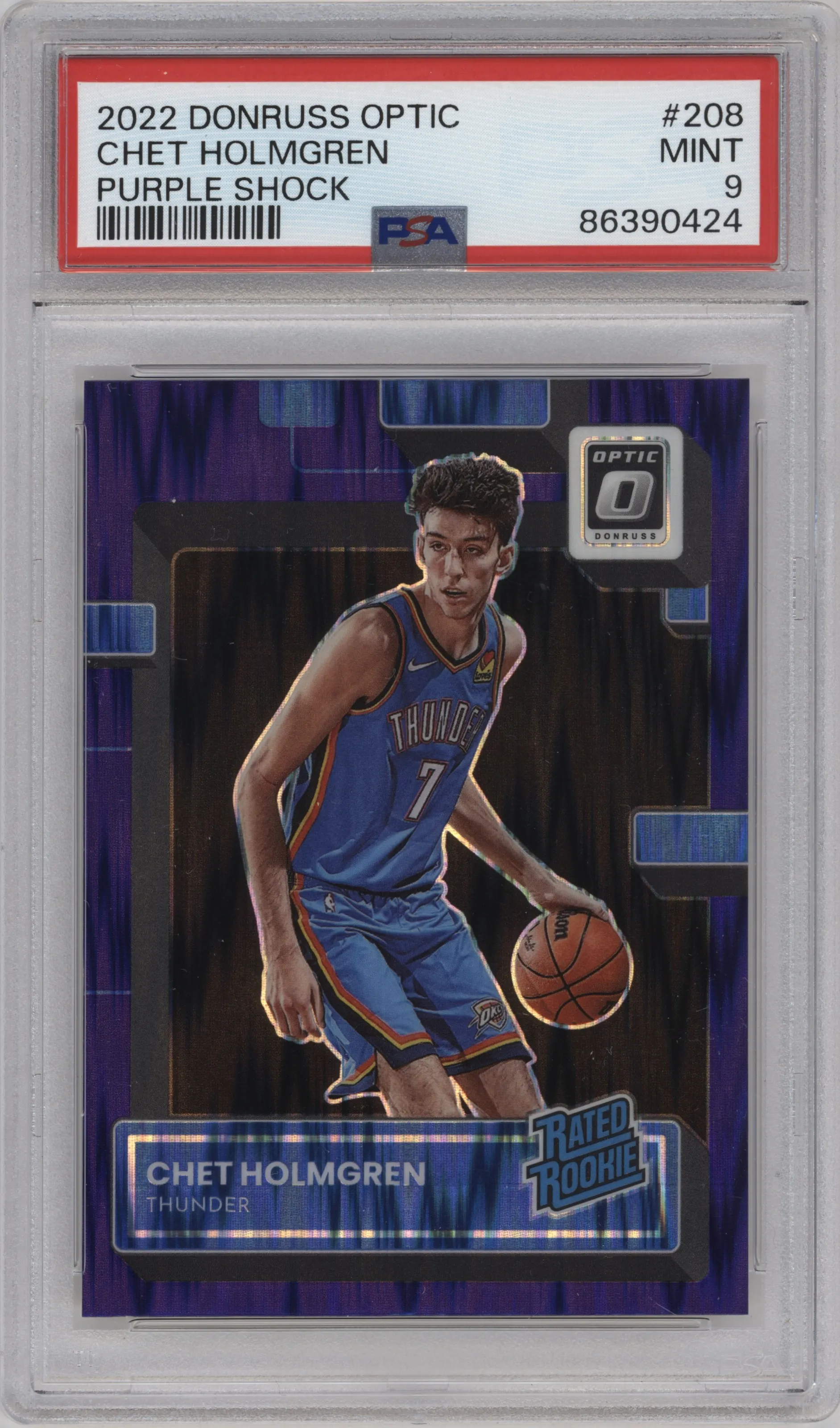 2022 Panini Donruss Optic Rated Rookie Chet Holmgren Purple Shock #208 PSA 9