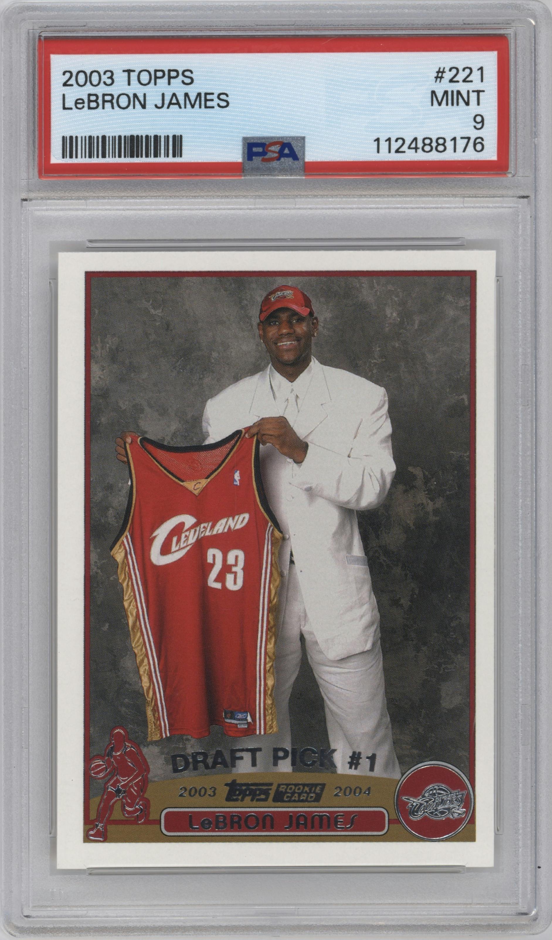 LeBron James from the 2003-04 Topps set graded by PSA and given an overall grade of 9.