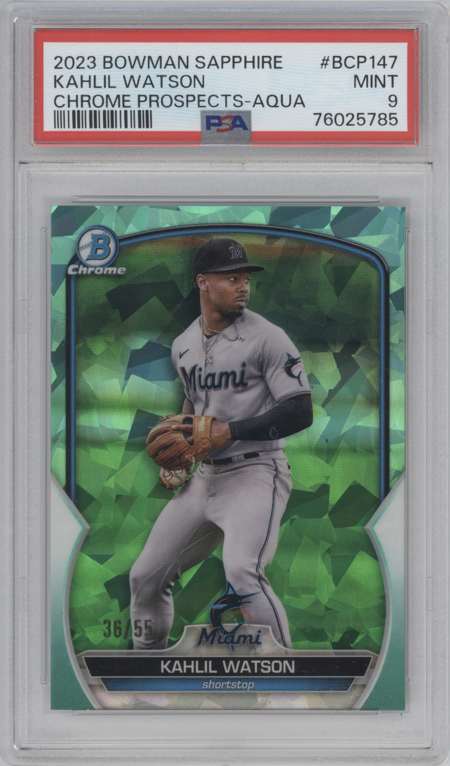 2023 Bowman Sapphire Edition Chr.Pros. Kahlil Watson Aqua #BCP-147 PSA 9