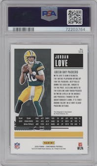 Jordan Love from the 2020 Panini Contenders set featuring a Playoff  parallel graded by PSA and given an overall grade of 9.
