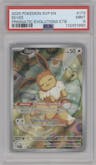Eevee from the 2025 Pokemon SV set featuring a Prismatic Evolutions Elite Trainer Box parallel graded by PSA and given an overall grade of 9.