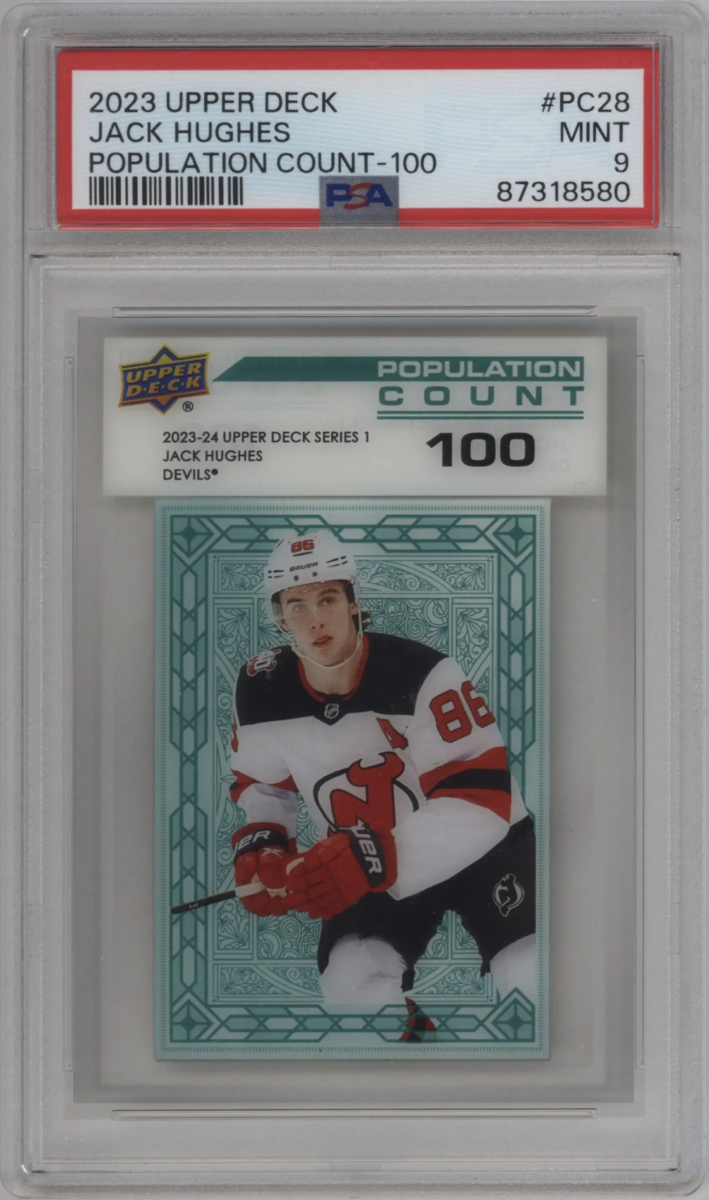 2023 Upper Deck Series 1 Population Count Jack Hughes #PC-28 PSA 9