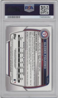 Gleider Figuereo from the 2023 Bowman  set featuring a Green Refractor parallel graded by PSA and given an overall grade of 10.