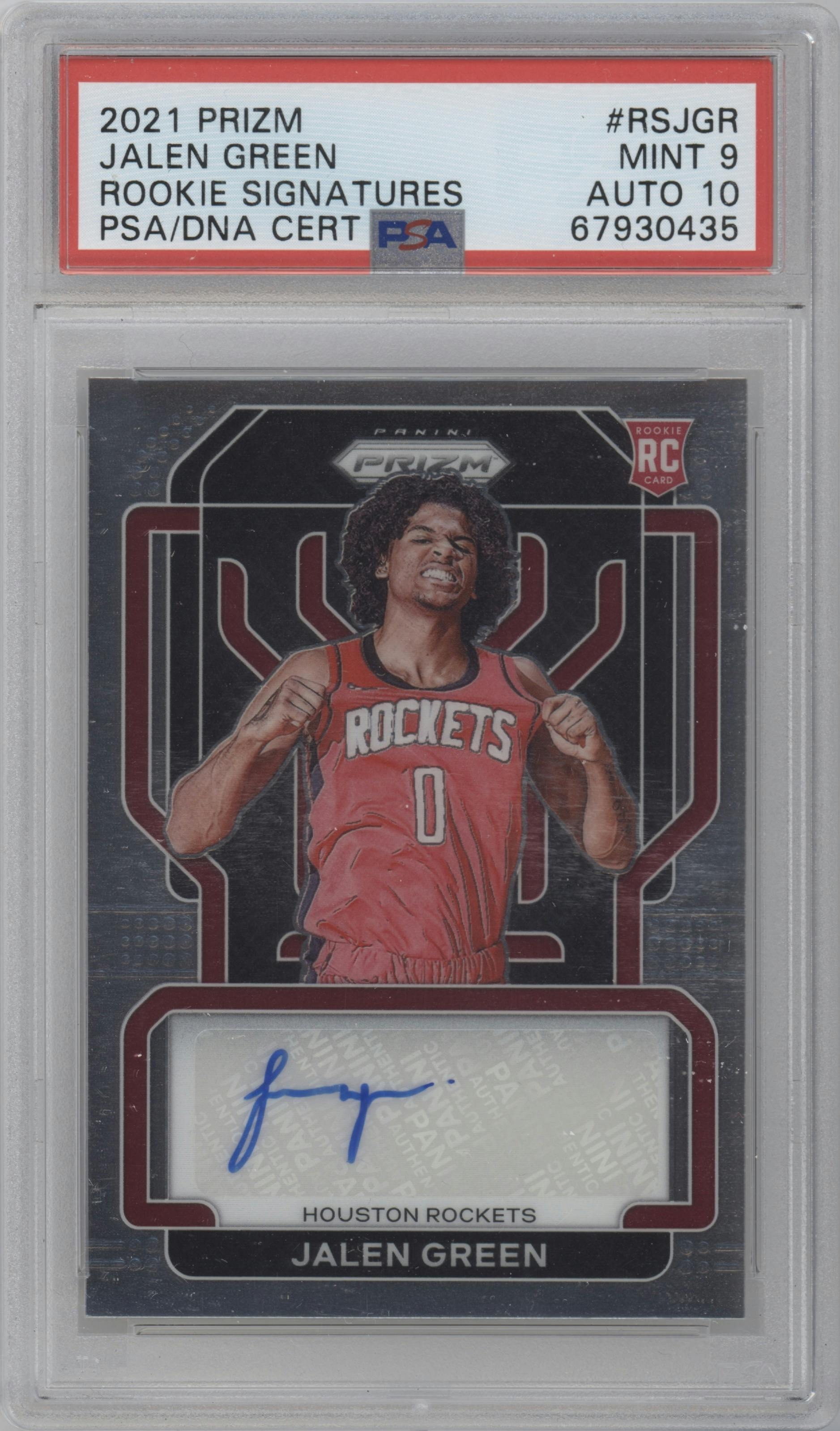 Jalen Green from the 2021-22 Panini Prizm  set graded by PSA and given an overall grade of 9.