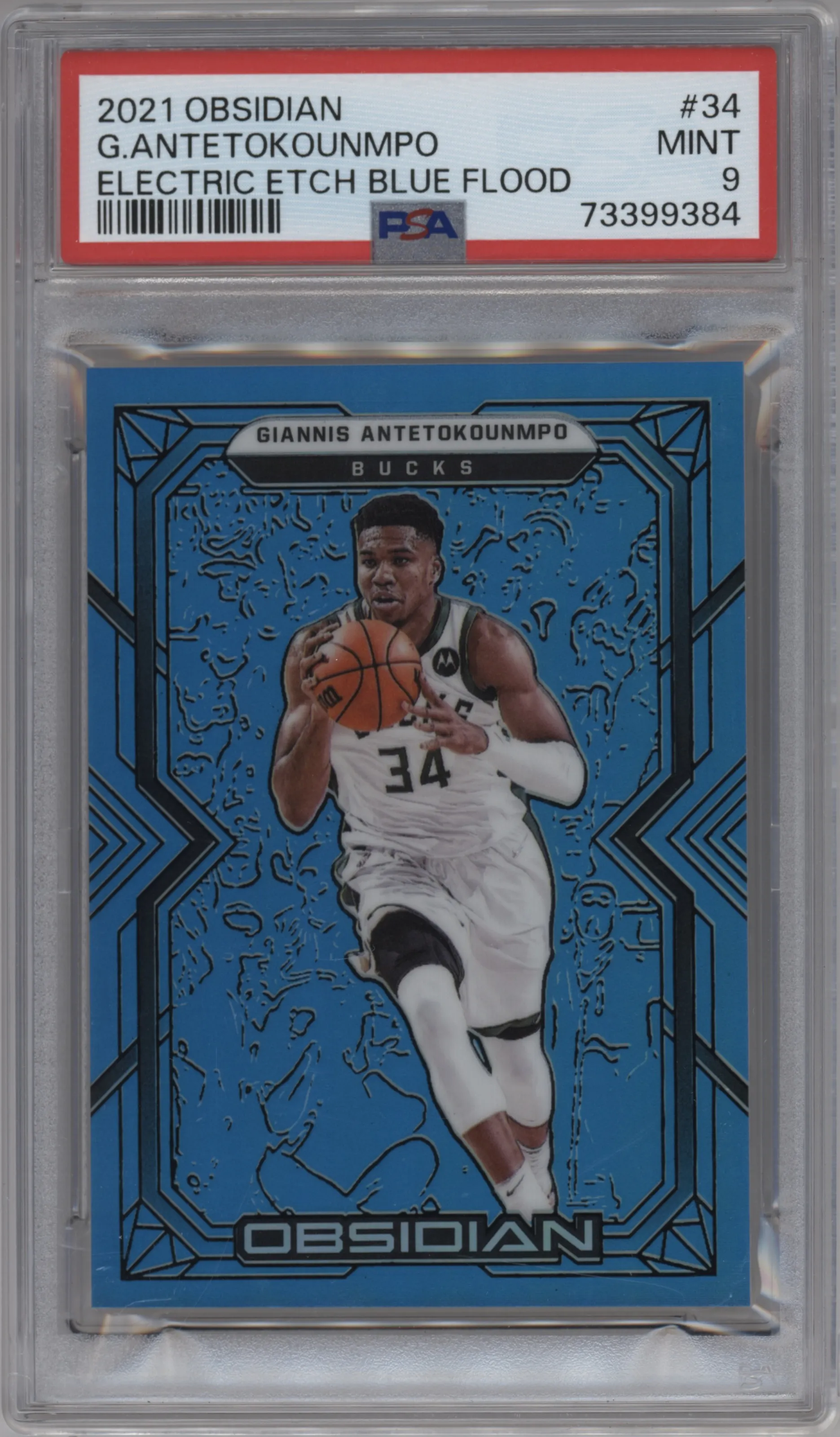 2021 Panini Obsidian Giannis Antetokounmpo Electric Etch Blue Flood #34 PSA 9