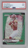 Jayden Daniels from the 2024 Panini Prizm set featuring a Green Wave parallel graded by PSA and given an overall grade of 9.