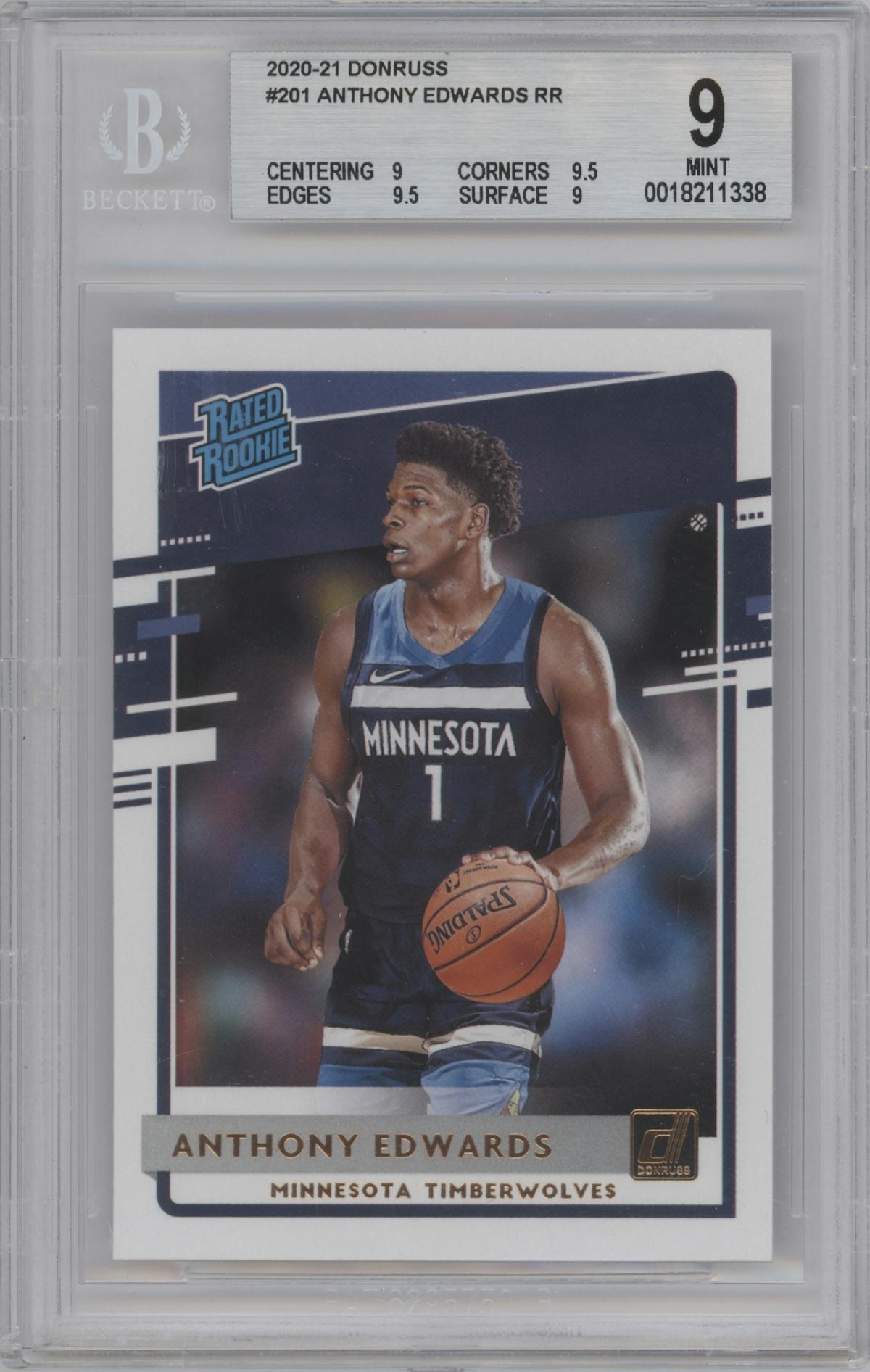 Anthony Edwards from the 2020-21 Panini Donruss set graded by Beckett and given an overall grade of 9.