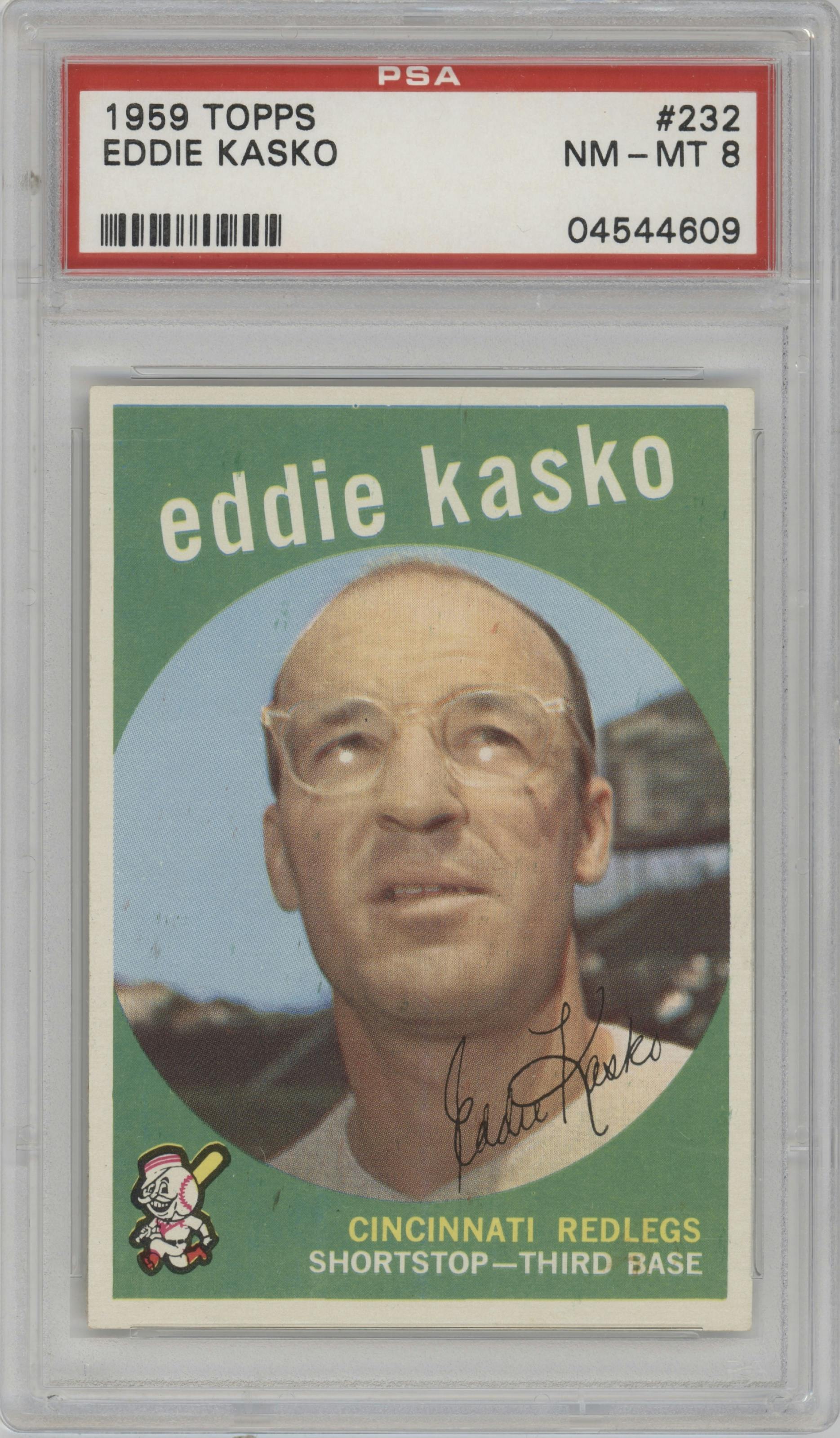Eddie Kasko from the 1959 Topps set graded by PSA and given an overall grade of 8.