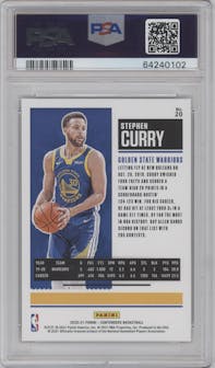 Stephen Curry from the 2020-21 Panini Contenders set featuring a Cracked Ice parallel graded by PSA and given an overall grade of 10.