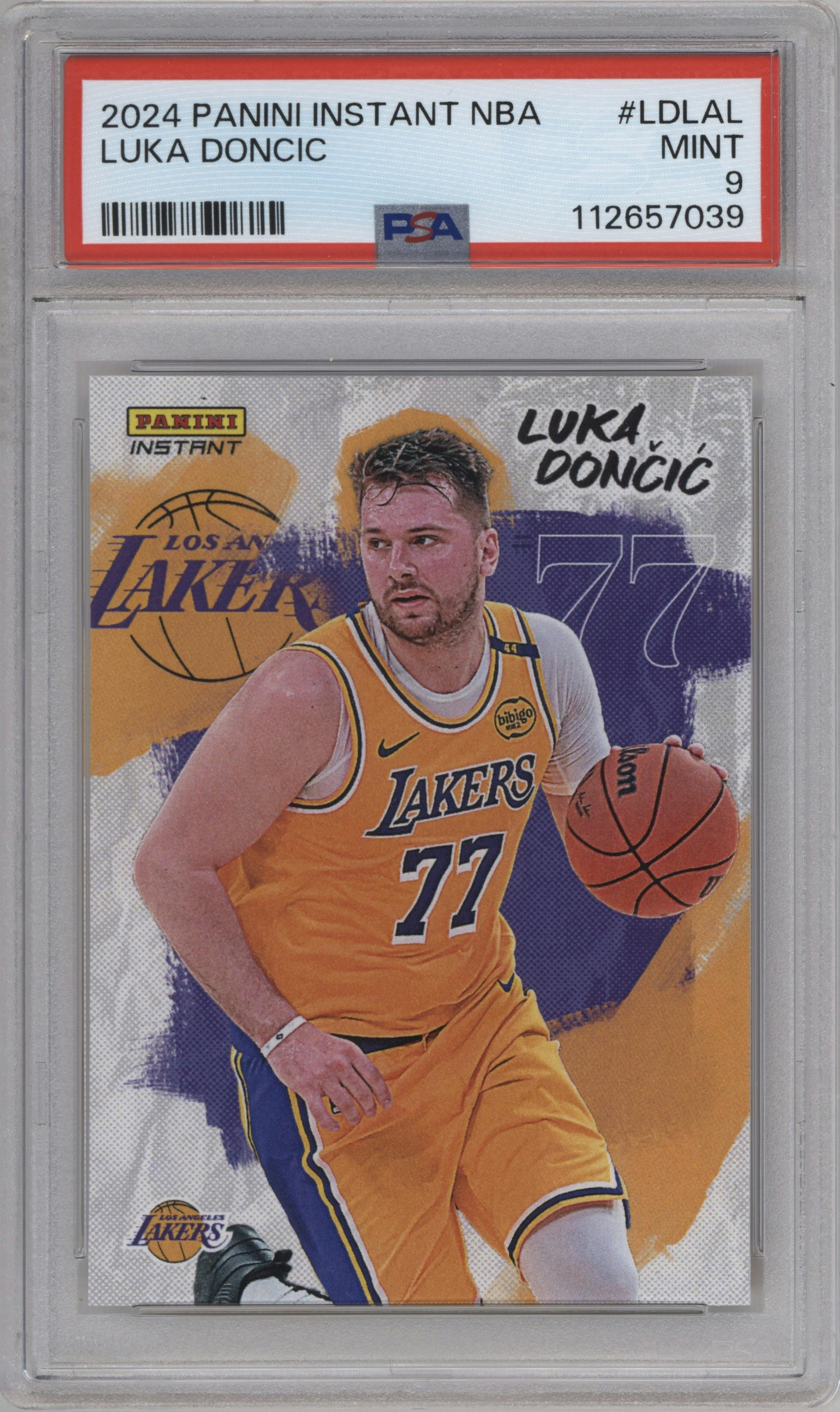 Luka Doncic from the 2024-25 Panini Instant NBA set graded by PSA and given an overall grade of 9.