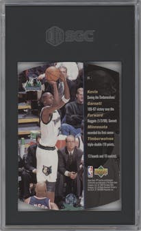 Kevin Garnett from the 1997-98 SPx set featuring a Gold parallel graded by SGC and given an overall grade of 9.
