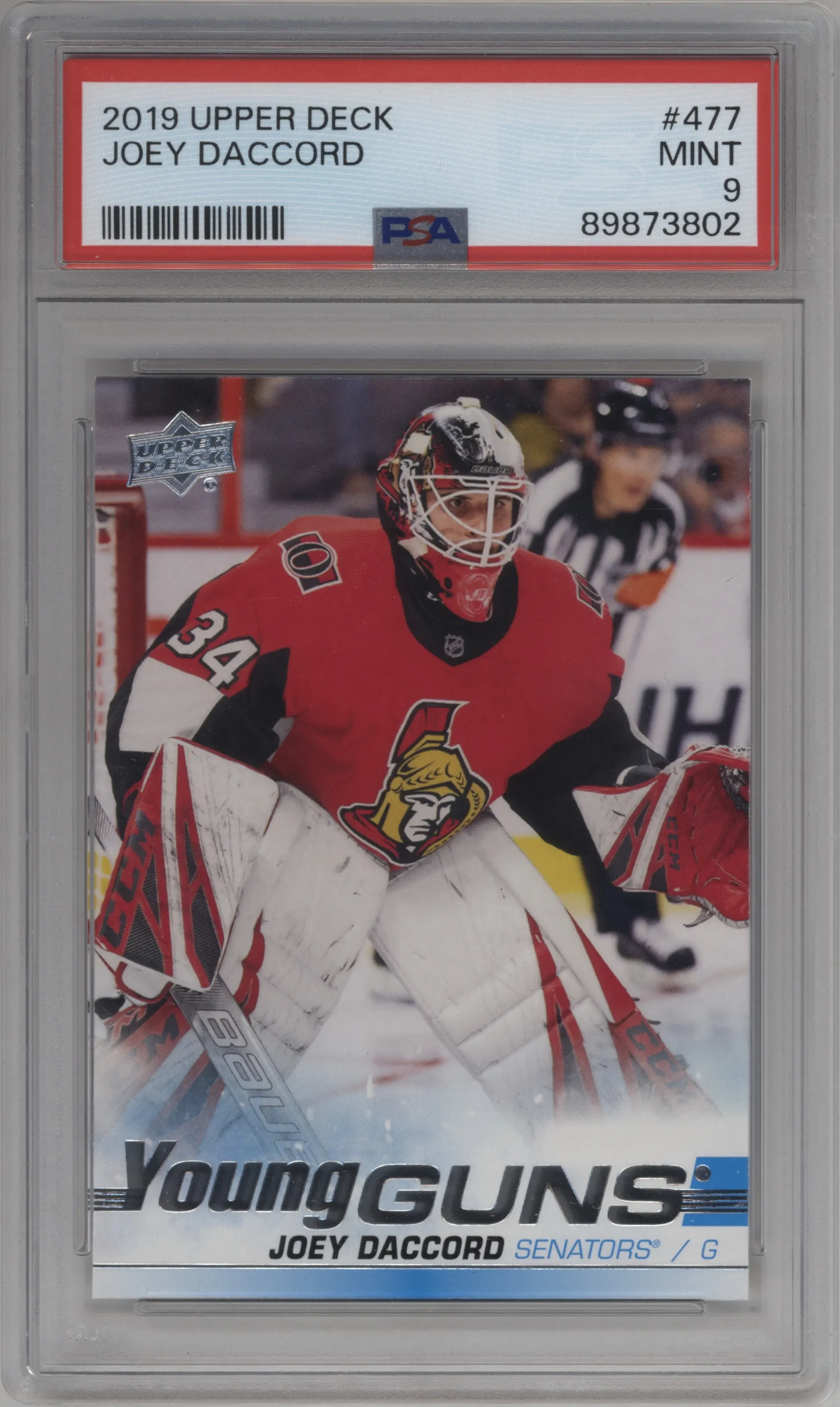 2019 Upper Deck Young Guns Rke. Joey Daccord #477 PSA 9