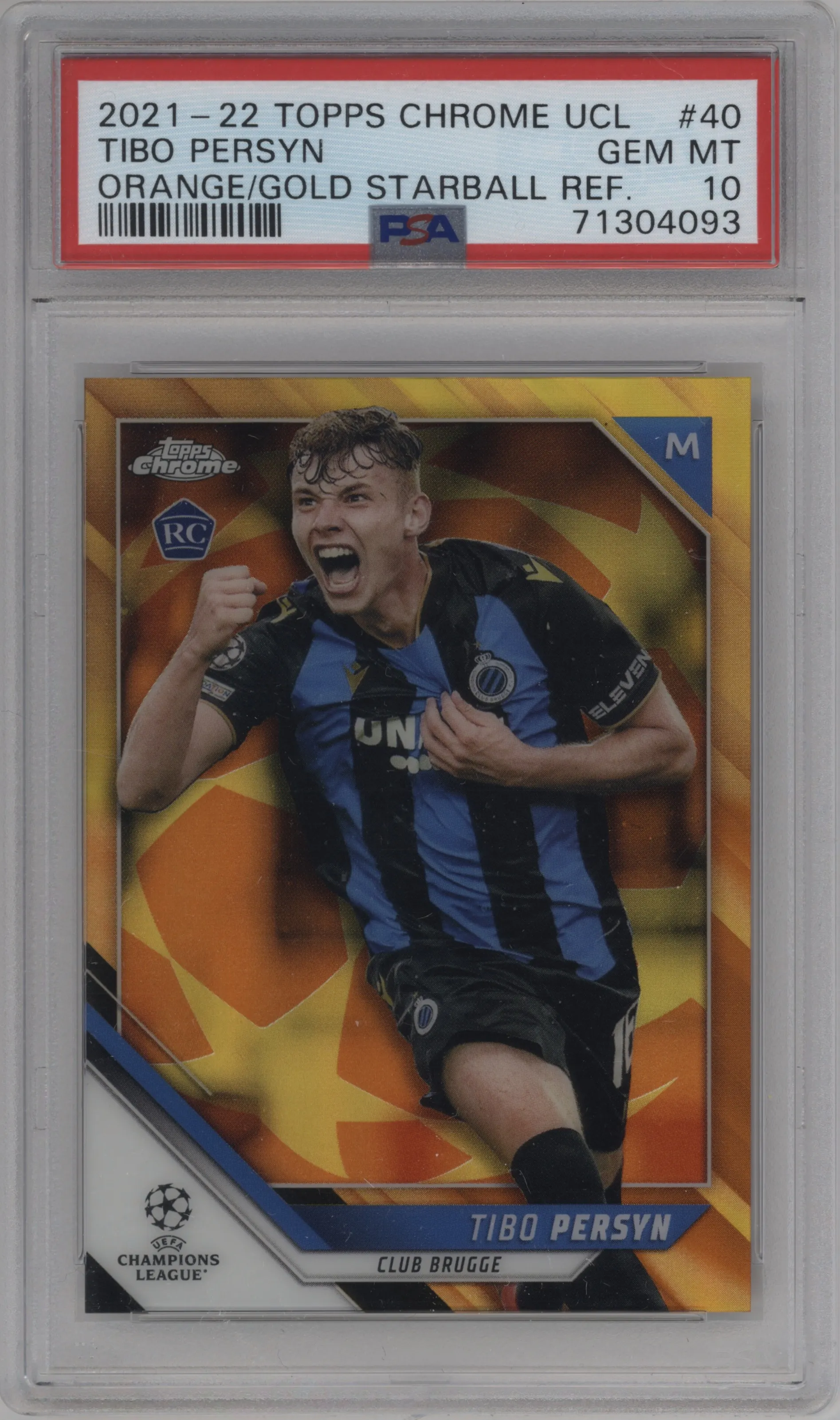 2021 Topps Chrome UEFA Champions League Tibo Persyn Orange/Gold Starball Refractor PSA 10