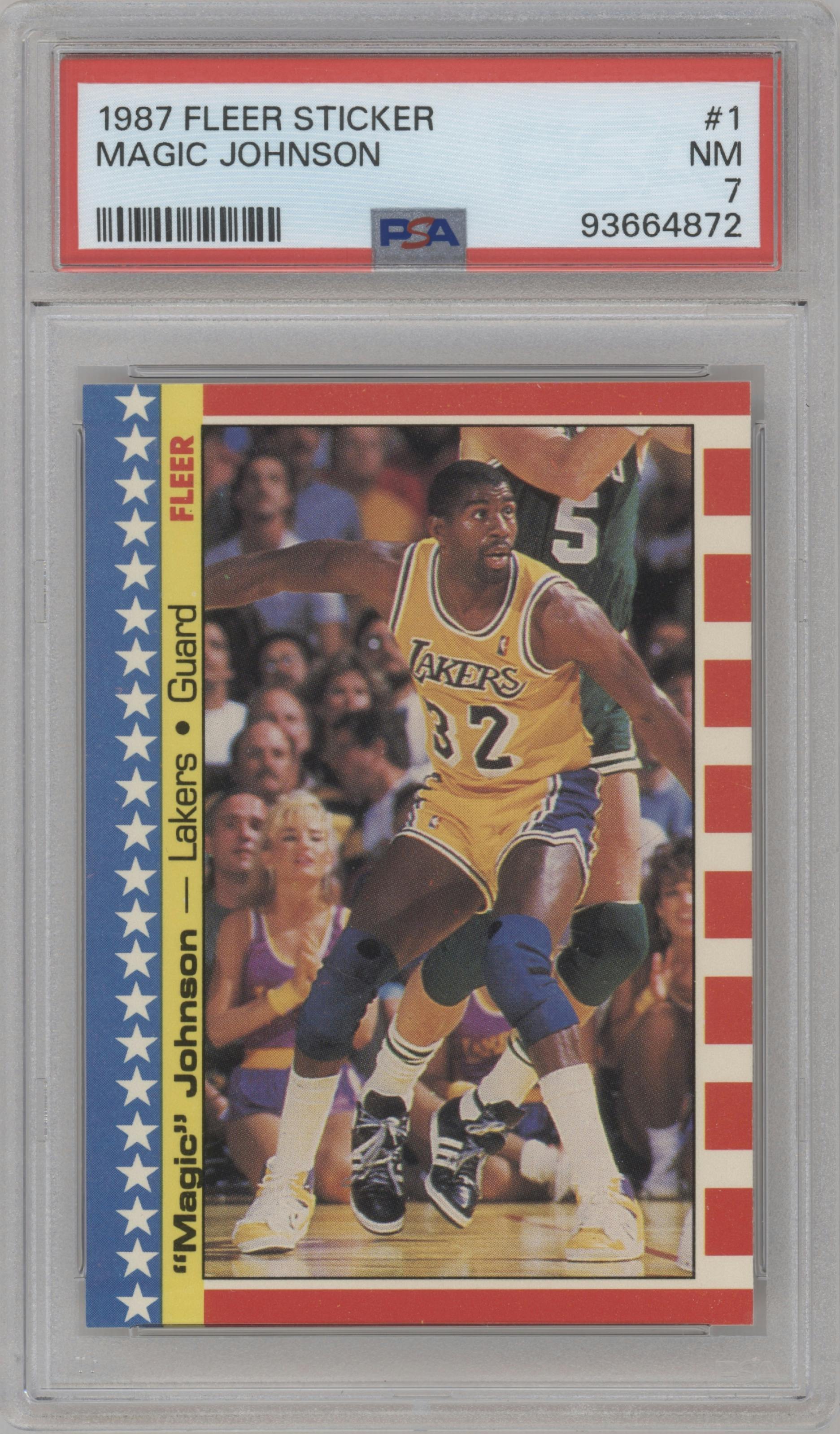 Magic Johnson from the 1987-88 Fleer set graded by PSA and given an overall grade of 7.