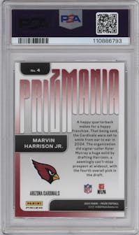 Marvin Harrison Jr. from the 2024 Panini Prizm set graded by PSA and given an overall grade of 10.